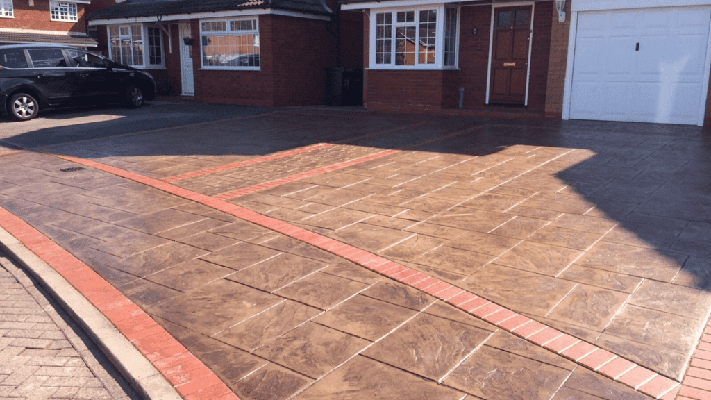 Imprinted concrete driveway installation
